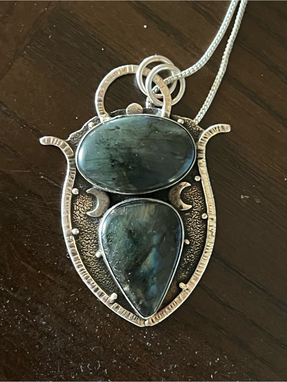 Sterling Silver Labradorite Double-Stone Pendant Necklace in Green-Blue